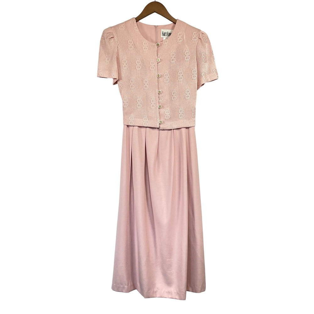 Kari's Korner  Vintage Midi Dress 10 Pink Retro Feminine Secretary Tea Lady Like
